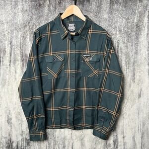 Rebel Reaper Shirt Women's 2XL Green Brown Button Flannel Plaid VGC